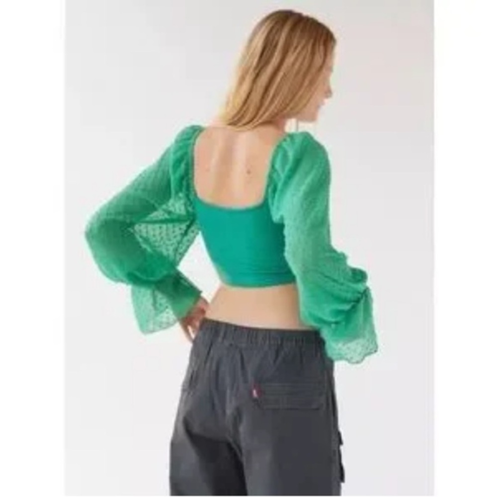 BOG Collective Green Textured Puff Sleeve Blouse Extra Small